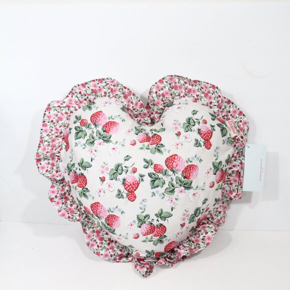 Cath Kidston Strawberry Ruffle Heart Shaped Pillow NEW Pink Shabby Chic cottage - Picture 1 of 13